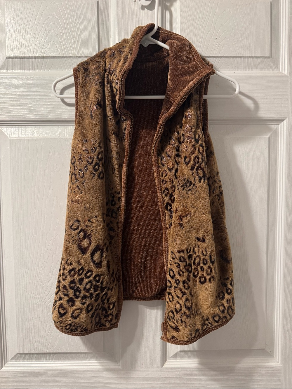 Source Unknown Brown Leopard Print Faux-Fur Vest